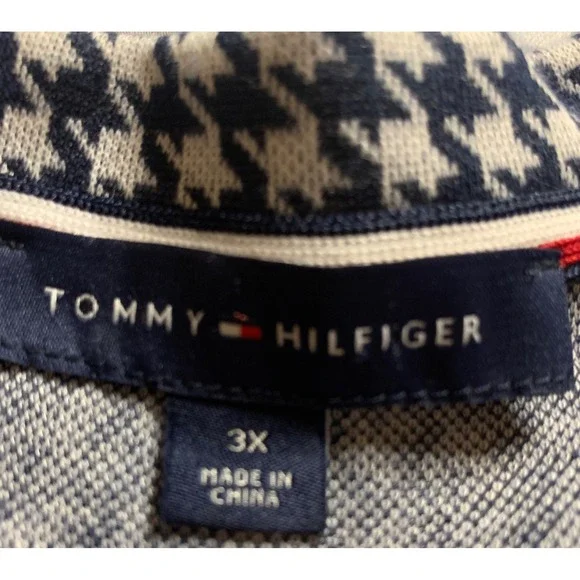 Tommy Hilfiger Houndstooth Dress 3X Gold Buttons 3/4 Sleeve A-Line Navy White - Picture 3 of 8
